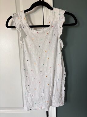 LOFT White Sleeveless Dress with Pink and Teal Dot Accents